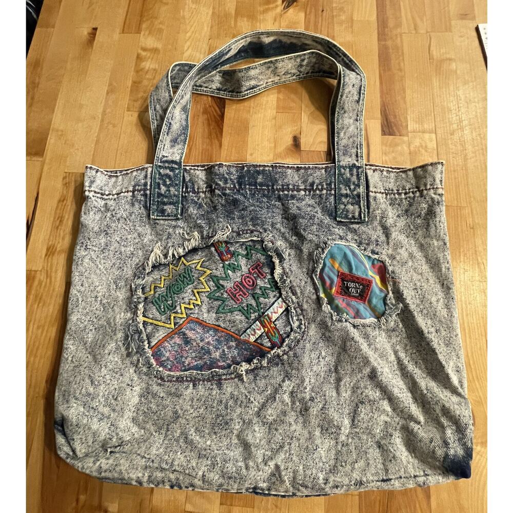 Torn Out Denim Jean Purse Stonewashed Tote Bag Vintage‎ 80s 90s